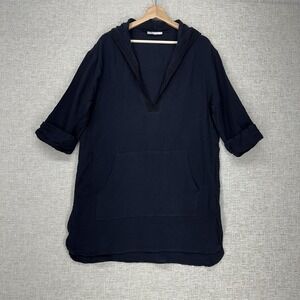 La Blanca Seaside Swim Coverup Size 1X Black Hood V Neck Kangaroo Pocket Crochet